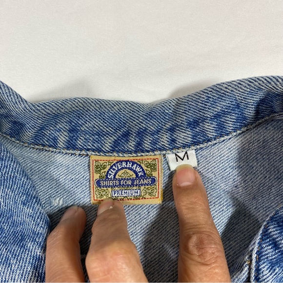 Silver Hawk  Denim Jean Vest Button Down Vest Shirt Chest pockets Shirt Top Vest - Picture 3 of 14
